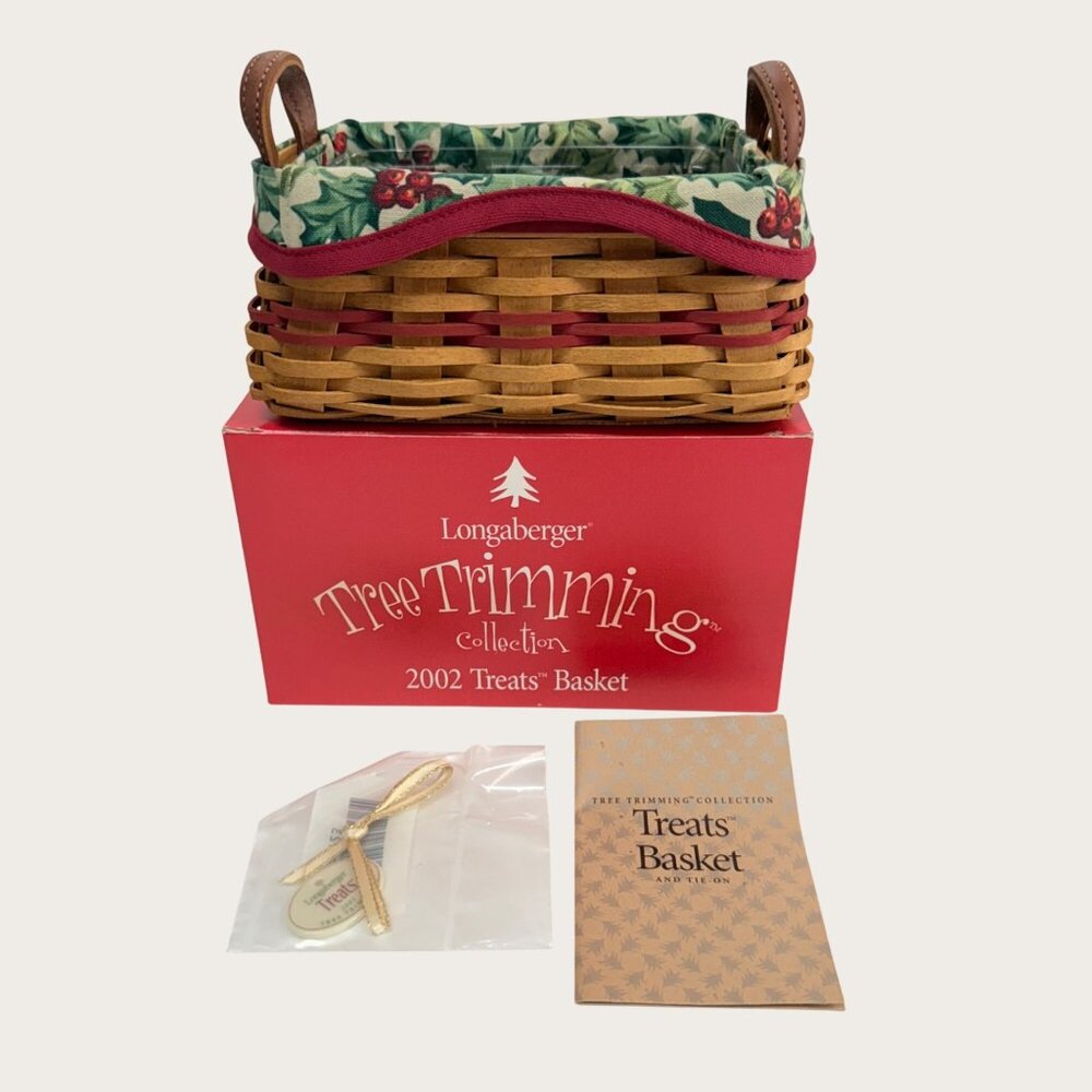 New Longaberger 2002 Tree Trimming Treats Basket Liner Protector Tie On Holiday